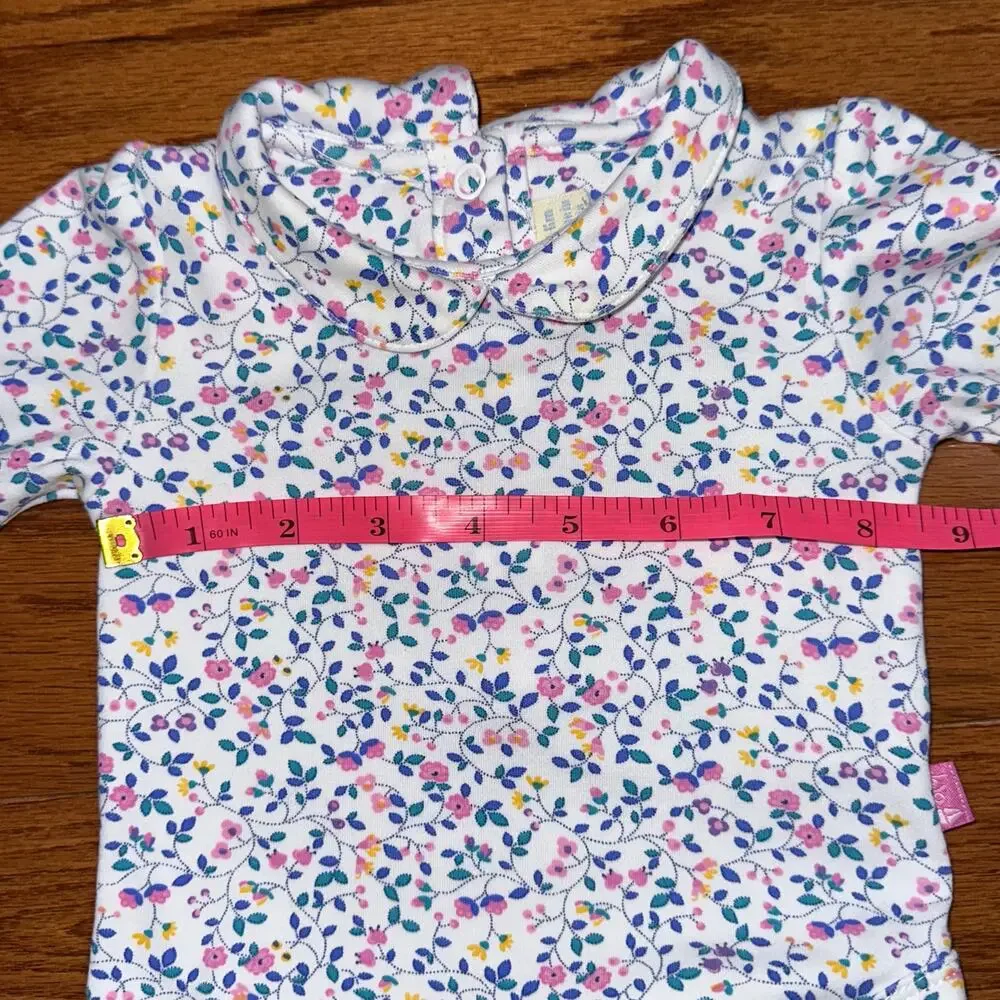 JoJo Maman Bebe White Ditsy Floral Peter Pan Collar Long Sleeve Bodysuit 3-6M